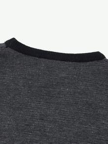 Manfinity CasualKnits Sweater Rajut Pullover Bergaris Pria Festivalv Anak Laki-laki Musim Gugur/Dingin Harian Baru, Sweater - Hitam - View 3