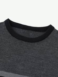 Manfinity CasualKnits Sweater Rajut Pullover Bergaris Pria Festivalv Anak Laki-laki Musim Gugur/Dingin Harian Baru, Sweater - Hitam - View 5