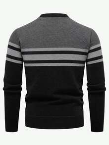 Manfinity CasualKnits Sweater Rajut Pullover Bergaris Pria Festivalv Anak Laki-laki Musim Gugur/Dingin Harian Baru, Sweater - Hitam - View 2