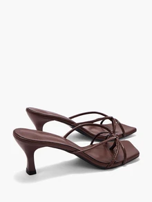 Eladyva Women's Knotted Open Toe Stiletto Kitten Heel Leather Brown Summer Sandals Shoes - Brown - View 7
