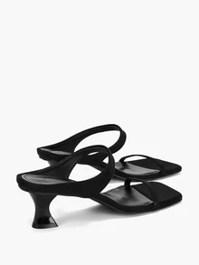 Eladyva Women's Square Toe Strap Kitten Heel Sandal, Leopard Print Fairy Style, Summer Fabric Upper Slide Outdoor High Heels - Black - View 5