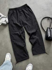 GymBeat Men's Graphic Print Drawstring Waist Loose Fit Sweatpants, Gym - Black - View 2