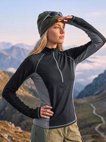In My Nature Women's Colorblock Half-Zip Raglan Long Sleeve Outdoor Hiking Athletic Top Gym Workout Fall Winter - Black - View 5