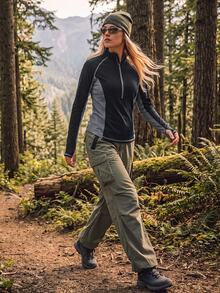 In My Nature Women's Colorblock Half-Zip Raglan Long Sleeve Outdoor Hiking Athletic Top Gym Workout Fall Winter - Black - View 4