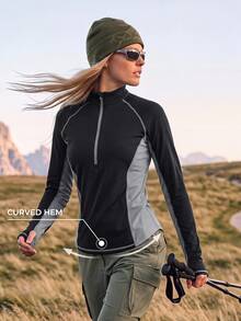 In My Nature Women's Colorblock Half-Zip Raglan Long Sleeve Outdoor Hiking Athletic Top Gym Workout Fall Winter - Black - View 1