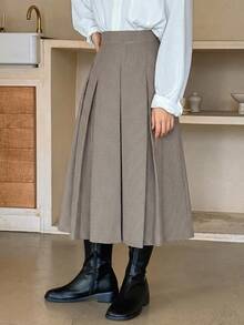 Dazy Kids Rok Panjang Lipit Pinggang Elastis Motif Kotak-kotak untuk Anak Perempuan Remaja, Gaya Preppy - Khaki - View 7