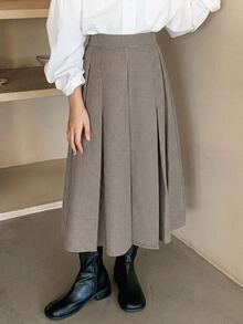 Dazy Kids Rok Panjang Lipit Pinggang Elastis Motif Kotak-kotak untuk Anak Perempuan Remaja, Gaya Preppy - Khaki - View 3
