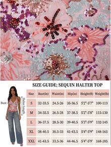 SHEIN Unity 女款綠色亮片刺繡細肩帶綁帶露背上衣，時尚性感度假風夏季上衣 - 粉色 - 查看 7