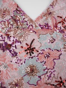 SHEIN Unity 女款綠色亮片刺繡細肩帶綁帶露背上衣，時尚性感度假風夏季上衣 - 粉色 - 查看 3