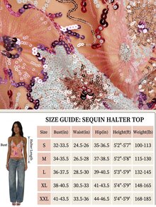 SHEIN Unity 女款綠色亮片刺繡細肩帶露背吊帶背心上衣，時尚性感度假上衣，亮片刺繡上衣 - 橘色 - 查看 7