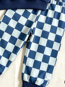 Young Boys Car Graphic Checkerboard Crewneck Fleece Sweatshirt And Sweatpants 2 Pieces Fall Outfit Set - Multicolor - View 6