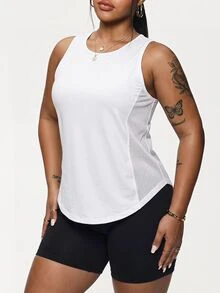 SHEIN Rhythm Era Women's Plus Size Sleeveless Tank Top Racerback Yoga Workout Running Fitness Gym Daily Wear - White - View 6