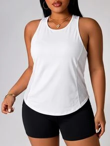 SHEIN Rhythm Era Women's Plus Size Sleeveless Tank Top Racerback Yoga Workout Running Fitness Gym Daily Wear - White - View 5