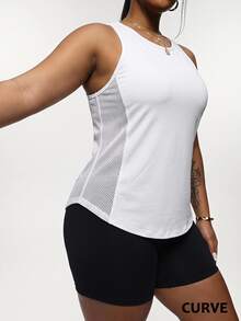SHEIN Rhythm Era Women's Plus Size Sleeveless Tank Top Racerback Yoga Workout Running Fitness Gym Daily Wear - White - View 4