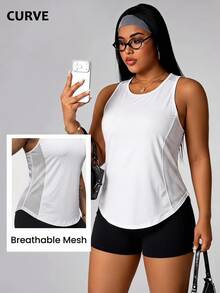 SHEIN Rhythm Era Women's Plus Size Sleeveless Tank Top Racerback Yoga Workout Running Fitness Gym Daily Wear - White - View 3