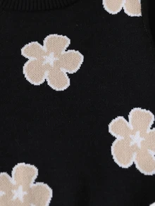 SHEIN 跨境熱銷溫柔杏色花卉兒童針織套裝，女童荷葉邊圓領毛衣與寬腿褲兩件式套裝，歐美媽媽最愛，適合外出與聚會穿著 - 彩色 - 查看 7