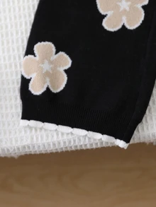 SHEIN 跨境熱銷溫柔杏色花卉兒童針織套裝，女童荷葉邊圓領毛衣與寬腿褲兩件式套裝，歐美媽媽最愛，適合外出與聚會穿著 - 彩色 - 查看 4