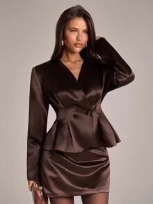 SHEIN BAE Women's Blazer And Skirt Set - Brown - View 2