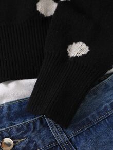 SHEIN 青少年女孩露肩寬鬆黑色馬刺繡圖案灰色蝙蝠袖套頭毛衣，優雅正式秋冬穿搭，Y2K上衣 - 黑色 - 查看 4