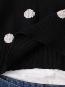 SHEIN 青少年女孩露肩寬鬆黑色馬刺繡圖案灰色蝙蝠袖套頭毛衣，優雅正式秋冬穿搭，Y2K上衣 - 黑色 - 查看 3