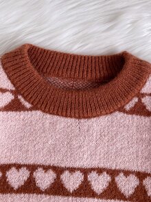 Tween Girls' Autumn/Winter Fashion Patterned Jacquard Knit Sweater Long Sleeve Pullover & Long Pants Set - Pink - View 3