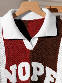 Fashionable Casual American Street Style Autumn/Winter New Colorblock Striped Polo Sweater Pullover For Girl - Multicolor - View 5