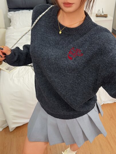 Autumn/Winter New American Flag Print Knit Sweater Long Sleeve Teen Girls College Style Loose Knit Top