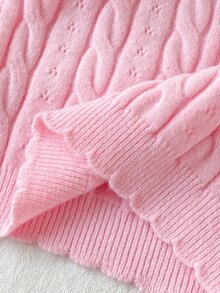 Tween Girl Winter Knit 2pcs Set, Cute 3D Bow Sweater & Pleated Skirt Outfit, Elegant Style - Baby Pink - View 5