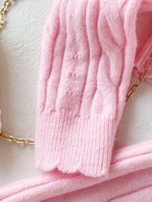 Tween Girl Winter Knit 2pcs Set, Cute 3D Bow Sweater & Pleated Skirt Outfit, Elegant Style - Baby Pink - View 6