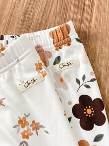 SHEIN 5pcs Randomly Sent 2pcs Spring Summer All Season Girls Floral Sweet Cute Versatile Soft Comfortable Ribbed Ribbed Knit Leggings Multi-Piece Set - Multicolor - View 5