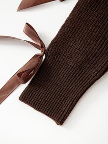 SHEIN Clasi Plus Size Bowknot Lace-Up Pullover Sweater Date Night Evening Brown Autumn Cute Casual - Brown - View 7