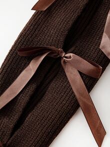 SHEIN Clasi Plus Size Bowknot Lace-Up Pullover Sweater Date Night Evening Brown Autumn Cute Casual - Brown - View 6