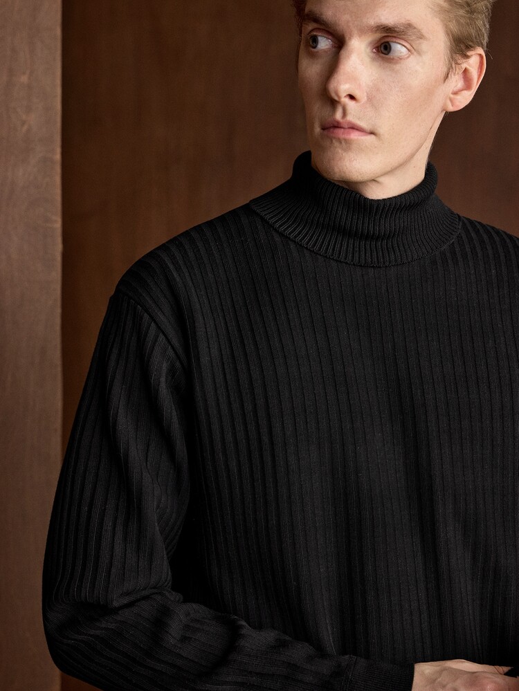Manfinity CityGents Men's Autumn/Winter High Neck Knit Pullover Sweater - Black - View 3
