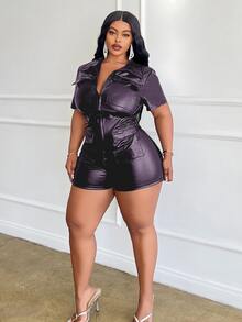 Veslaya Plus Size Women's Jumpsuit With Short Sleeves And Open Front - Purple - View 3