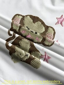IslaSuriya 女款圓領修身短袖T恤上衣，休閒Y2K可愛極簡風，猴子圖案，校園白，夏季最新款 - 白色 - 查看 4