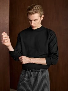 Manfinity Homme 男士條紋高領保暖內裡毛衣 老錢風 度假/假期款 秋季舒適 日常外出與活動適用 批發採購 - 黑色 - 查看 5