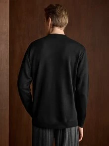Manfinity Homme 男士條紋高領保暖內裡毛衣 老錢風 度假/假期款 秋季舒適 日常外出與活動適用 批發採購 - 黑色 - 查看 3