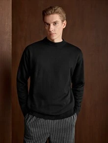 Manfinity Homme 男士條紋高領保暖內裡毛衣 老錢風 度假/假期款 秋季舒適 日常外出與活動適用 批發採購 - 黑色 - 查看 2