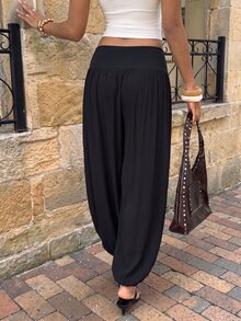 TRNVIE Women's Versatile Pleated Cuffed Loose Long Pants For Daily Wear Holiday Vacation Black Autumn Casual - Black - View 2