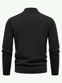 Manfinity CityGents Men's Autumn/Winter 1/4 Zip Solid Color Long Sleeve Minimalist Versatile Sweater - Dark Grey - View 2