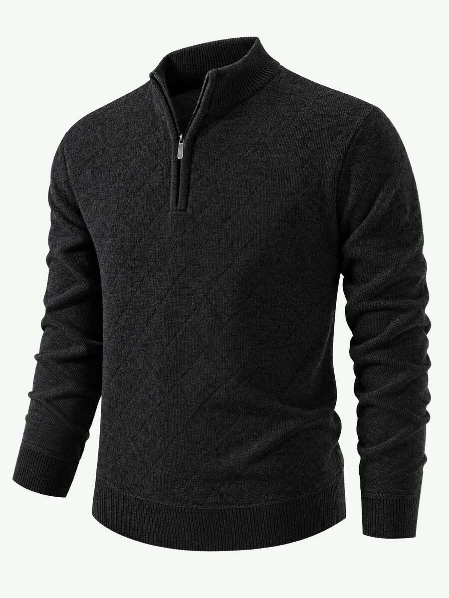 Manfinity CityGents Men's Autumn/Winter 1/4 Zip Solid Color Long Sleeve Minimalist Versatile Sweater - Dark Grey - View 1
