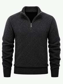 Manfinity CityGents Men's Autumn/Winter 1/4 Zip Solid Color Long Sleeve Minimalist Versatile Sweater - Dark Grey - View 4