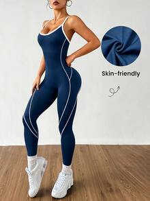 Slayform Slayform Seamless Backless Fitted Sports Jumpsuit - Teal Blue - View 8
