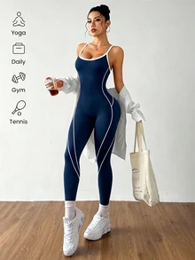 Slayform Slayform Seamless Backless Fitted Sports Jumpsuit - Teal Blue - View 4