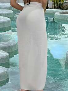 SHEIN Swim ملابس عامة بسيطة جانبية مفتوحة للنساء - أبيض - مشاهدة 2