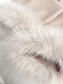Girlism Teen Girls Elegant Khaki Fur Cuff Bow Short Overcoat, Wool Blend Fall Outfits, Winter Jacket, Back To School, Long Sleeve, Chic, Soft, Luxurious - Khaki - View 6