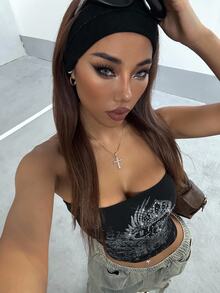 StreetHx Streetwear Women's Rock Dark Rhinestone Bandeau Top - Black - View 5