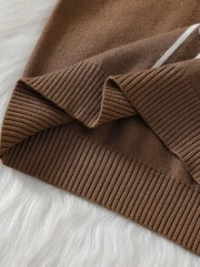 SHEIN Tween女孩針織毛衣套裝 溫柔百搭 耐穿 3D珍珠裝飾手工感 圓領 標準肩寬 荷葉領 棕色 長袖套頭毛衣上衣 + 寬鬆長褲 簡約優雅 柔軟舒適 適合日常穿著 秋冬 - 棕色 - 查看 6
