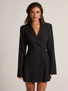 SHEIN BAE Women's Fashion Elegant Long Sleeve Blazer Jacket With Back Tassel Decoration - Black - View 6