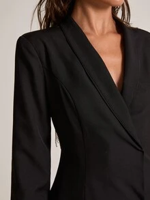 SHEIN BAE Women's Fashion Elegant Long Sleeve Blazer Jacket With Back Tassel Decoration - Black - View 9
